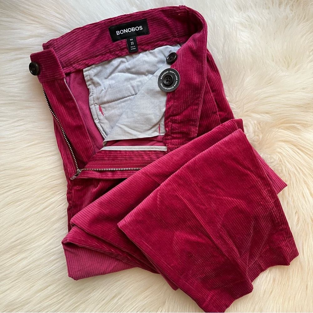 New Bonobos Men’s Pants Pleated Corduroy Trousers Cords 33 Regular Reg Pink